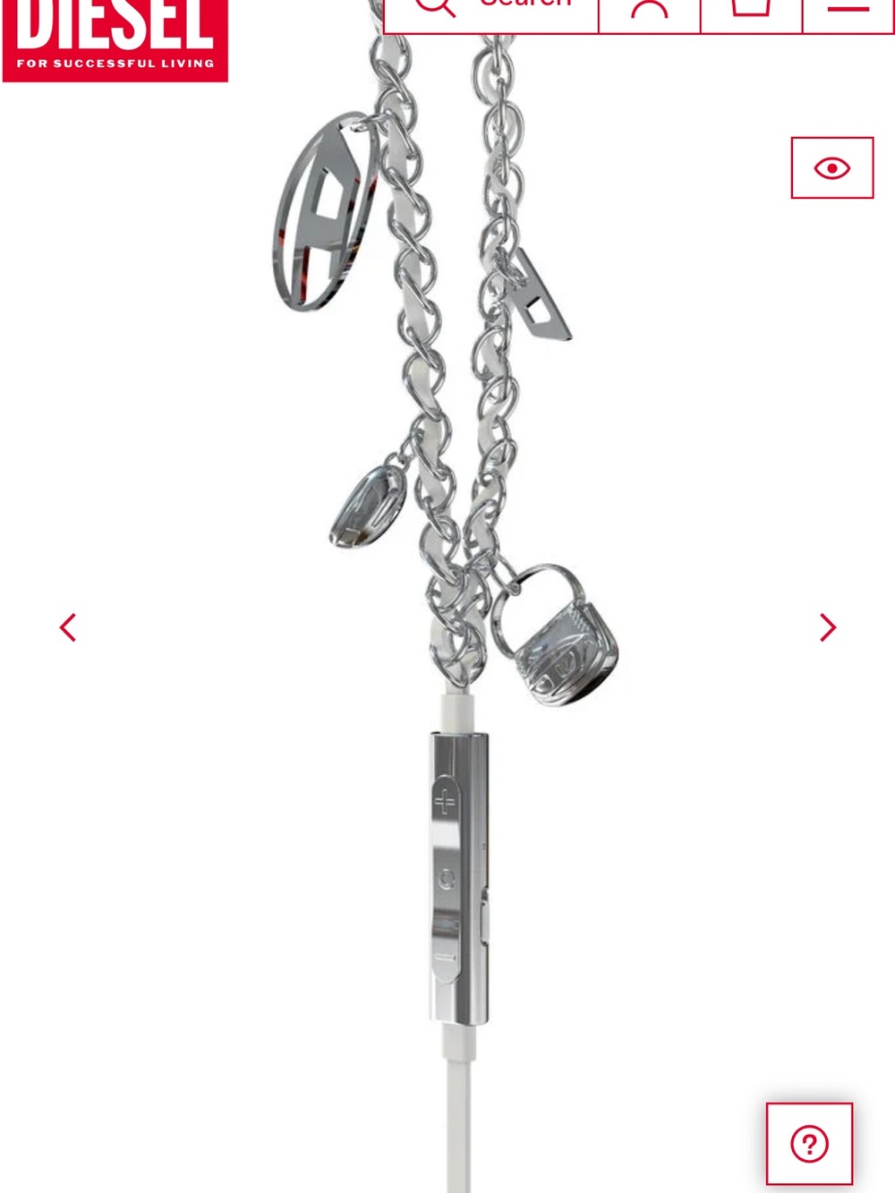 Diesel Silver Charm Chain Earphone Necklace with White Cable and Inline Control - Picture 5 of 8